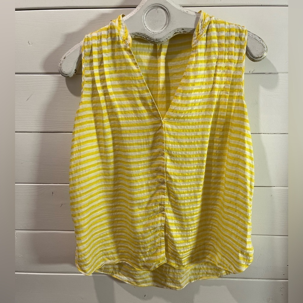 MASSIMO DUTTI – Sleeveless Yellow & White Striped Blouse – Size 38 (US 6) - Picture 4 of 9